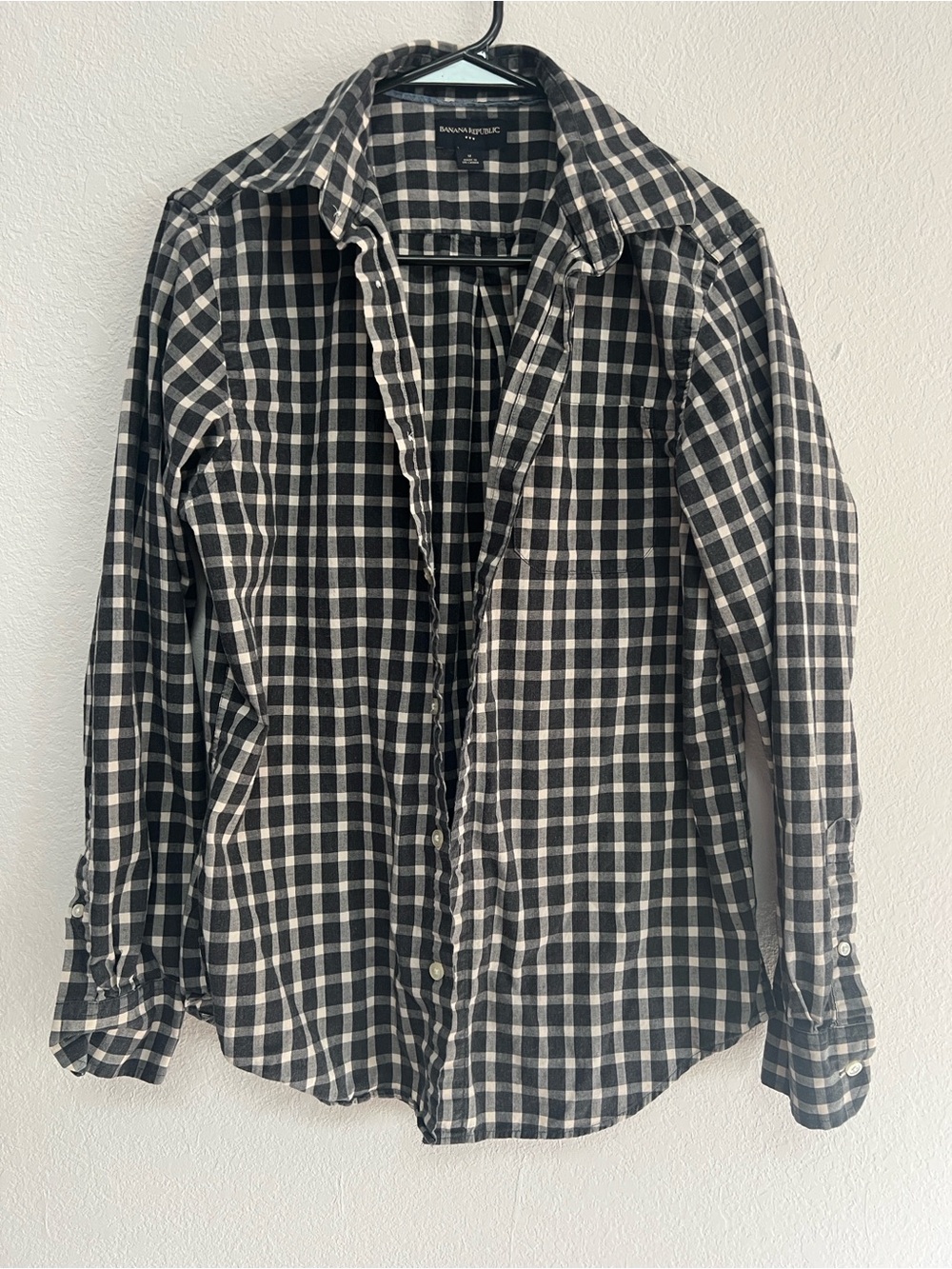 Banana Republic Men's Black & White Check Button-Down Shirt